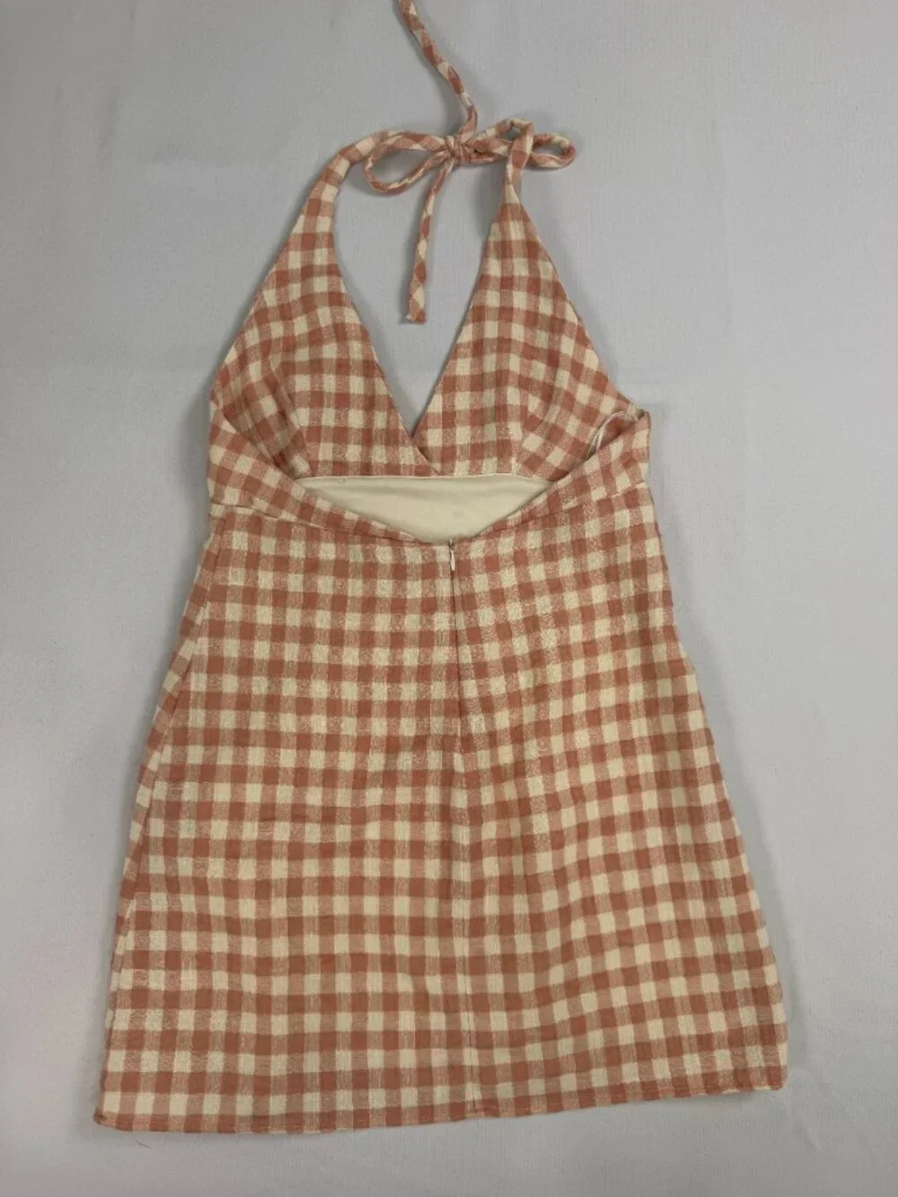 Rust Brown Gingham Halter Mini Dress Cottagecore - Picture 7 of 7